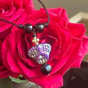 Catrina skull Obsidian black stone protection necklace